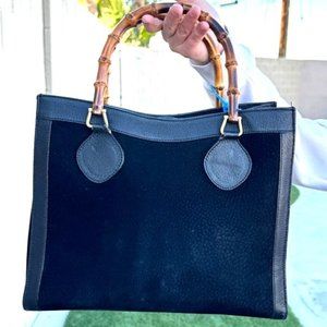 Authentic Gucci Suede Diana Black w/Gold Hardware